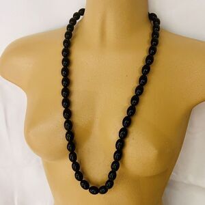 Vintage Trifari Necklace Lucite Black Beads Beaded Long Signed